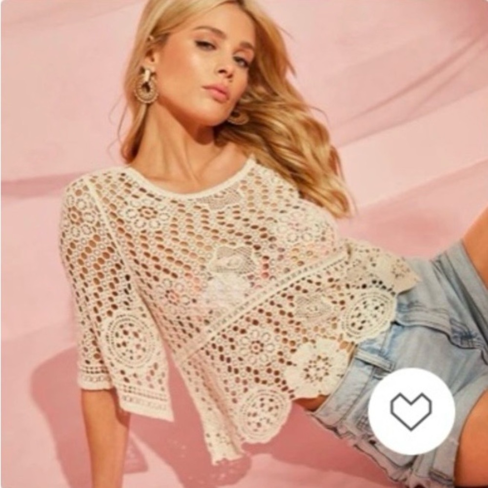 Vici: En Creme - Artesia Cotton Crochet Bell Sleeve Top